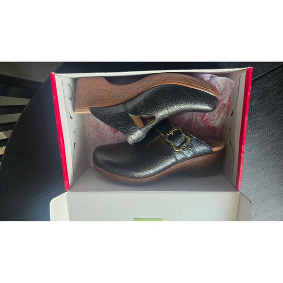 Alegria Selina Go For Baroque Clog Shoes Black Embossed Leather Women's Size 9 - Picture 2 of 4